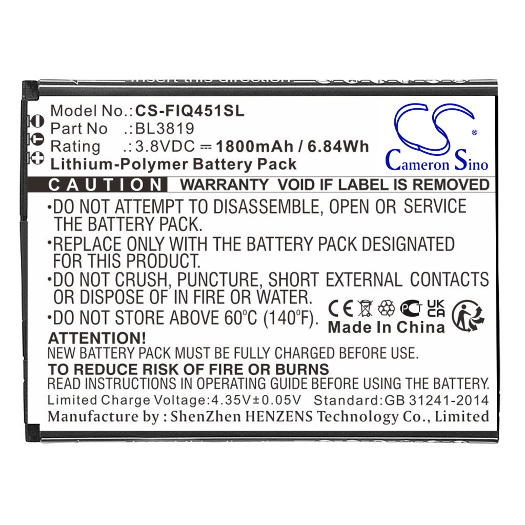 Compatible battery replacement for Fly BL3819