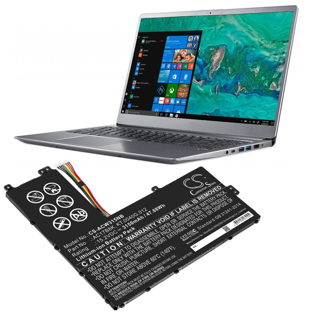 Compatible battery replacement for Acer AC17B8K,KT.0040G.012