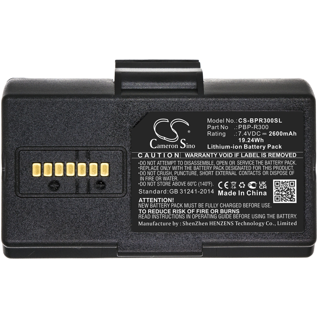 CS-BPR300SL battery, 6-pin gold connector side view, Cameron Sino label