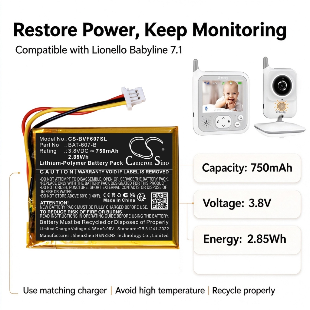 Batteries compatible with Lionello Babyline 7.1 CS-BVF607SL