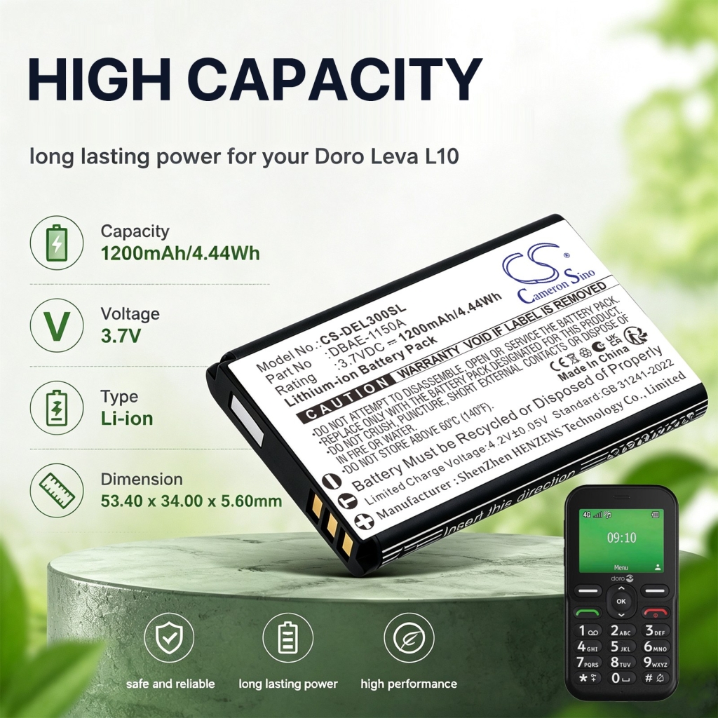 Batteries compatible with Doro Leva E10 E20 E22 CS-DEL300SL