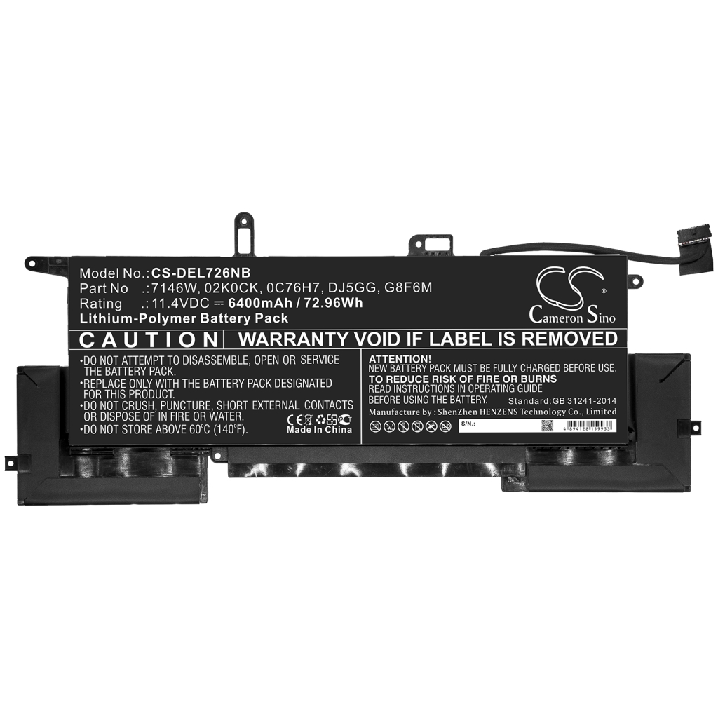 Battery Replaces Dell 02K0CK CS-DEL726NB