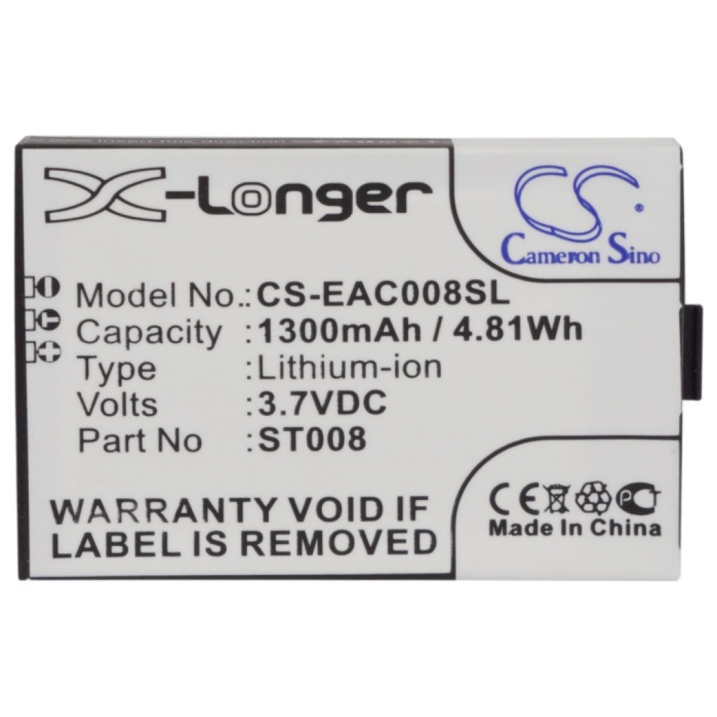 Flat front label view CS-EAC008SL, X-Longer, 1300mAh/4.81Wh, 3.7VDC, Part ST008