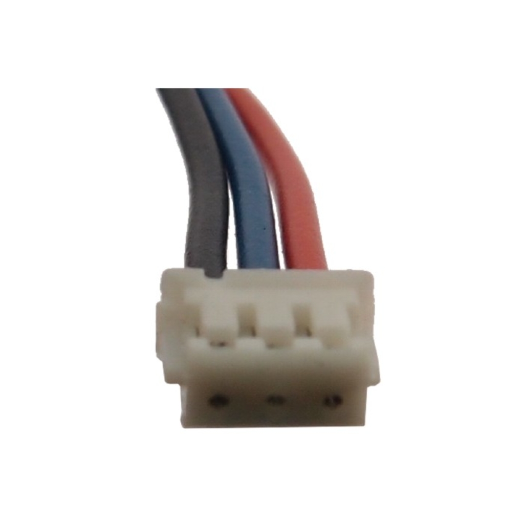 Close-up of white JST pigtail connector with red, blue, grey wires