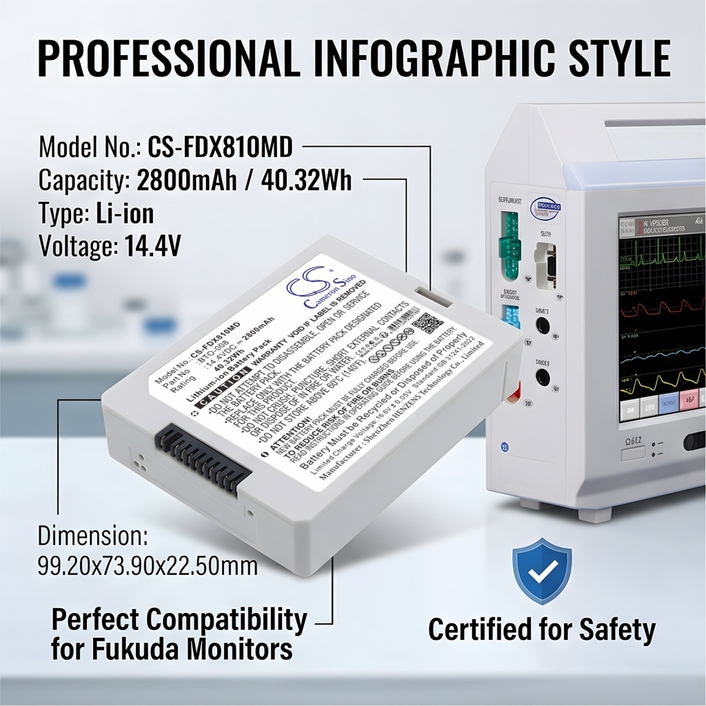 Batteries compatible with Fukuda Denshi DS8100 Monitor CS-FDX810MD