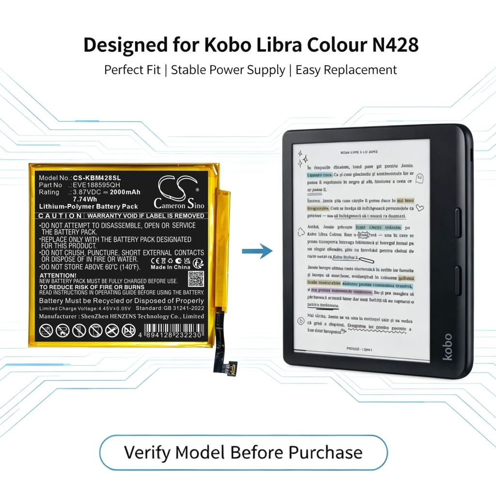 Battery for Kobo Libra Colour 7-inch color e-reader