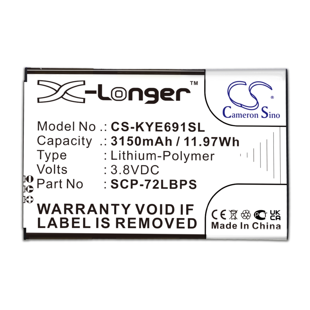 Compatible battery replacement for Kyocera  5AAXBT122JAA, SCP-72LBPS