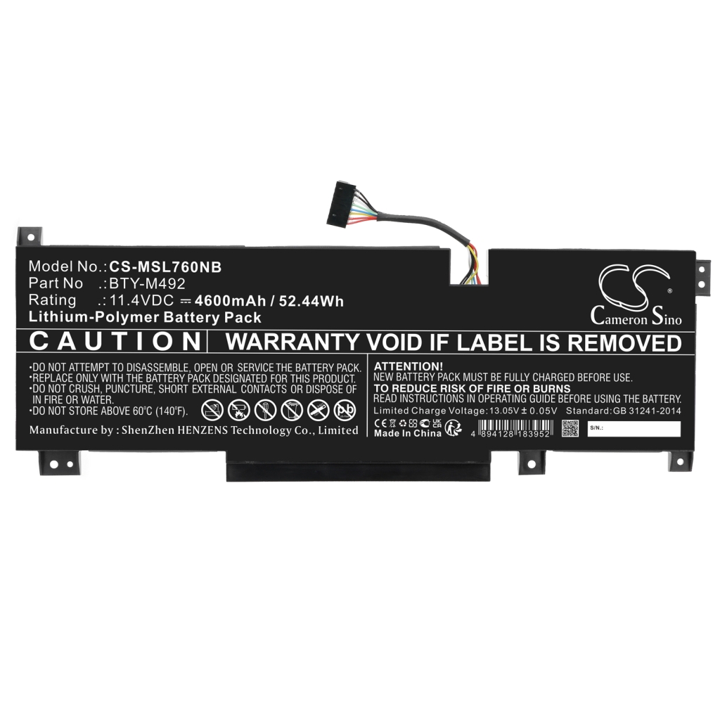 Compatible battery replacement for MSI BTY-M492