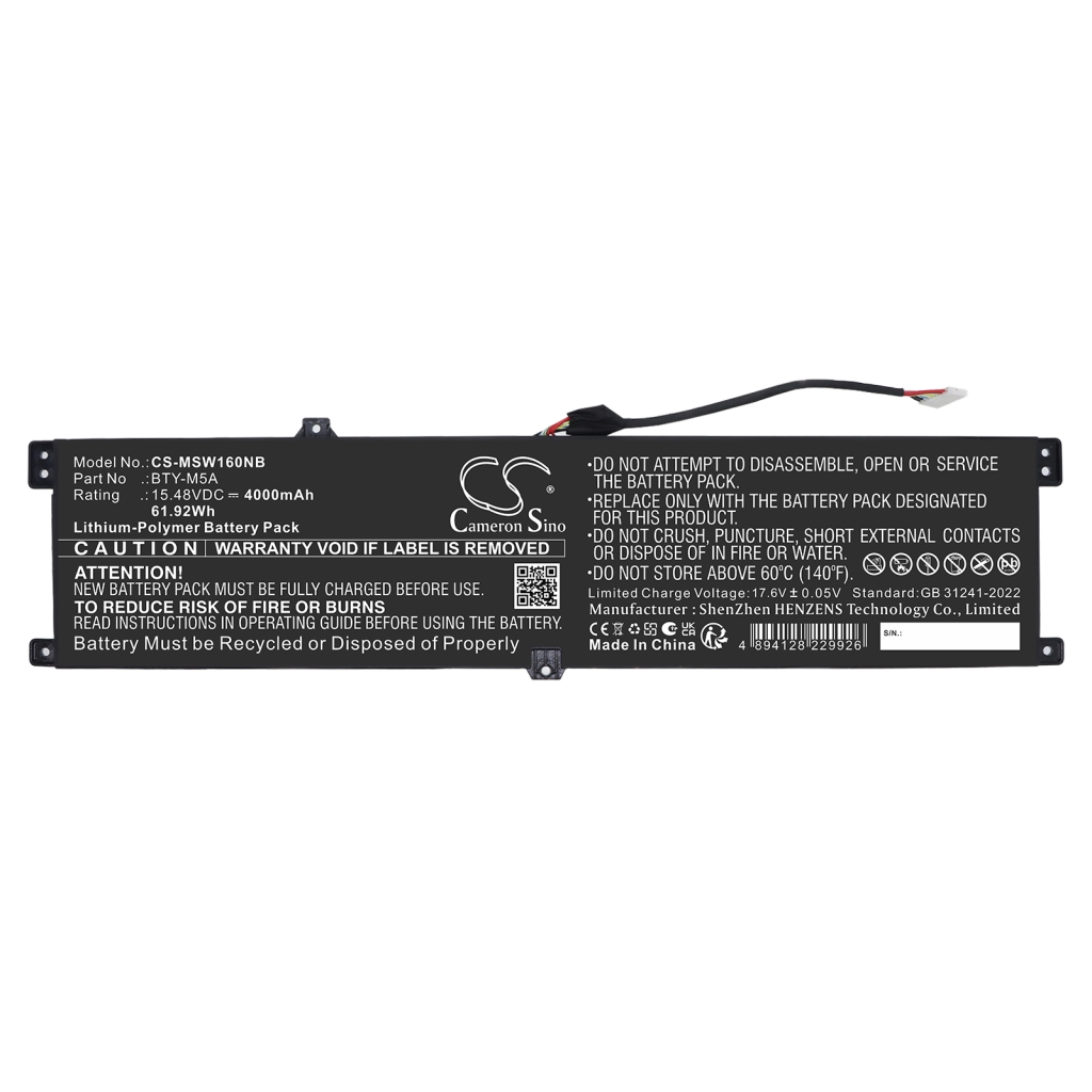Battery compatible with MSI CS-MSW160NB