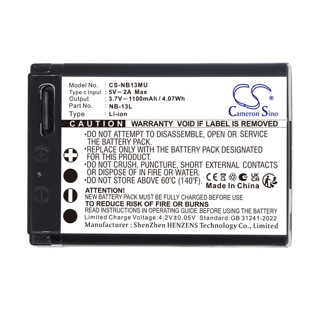 Batteries compatible with Canon PowerShot G1 X Mark III G5 X G5 X Mark II CS-NB13MU