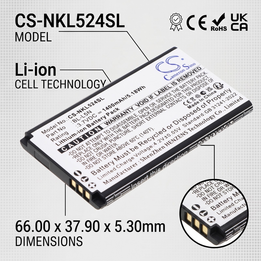 Battery compatible with Nokia CS-NKL524SL