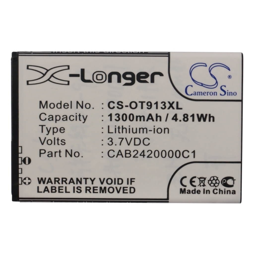 Batteries compatible with Alcatel One Touch 913 Touch 913D Touch 927 CS-OT913XL