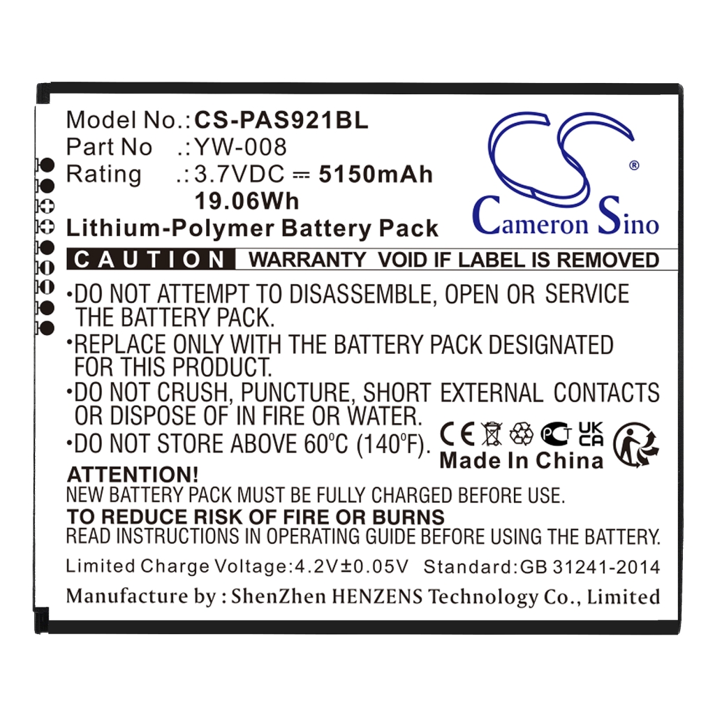 Compatible battery replacement for Pax YW-008