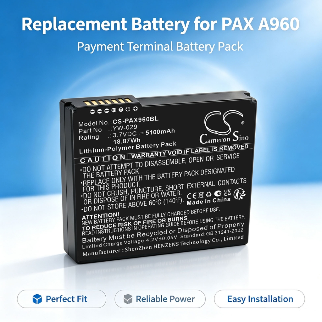 Batteries compatible with PAX A960 A960 CS-PAX960BL