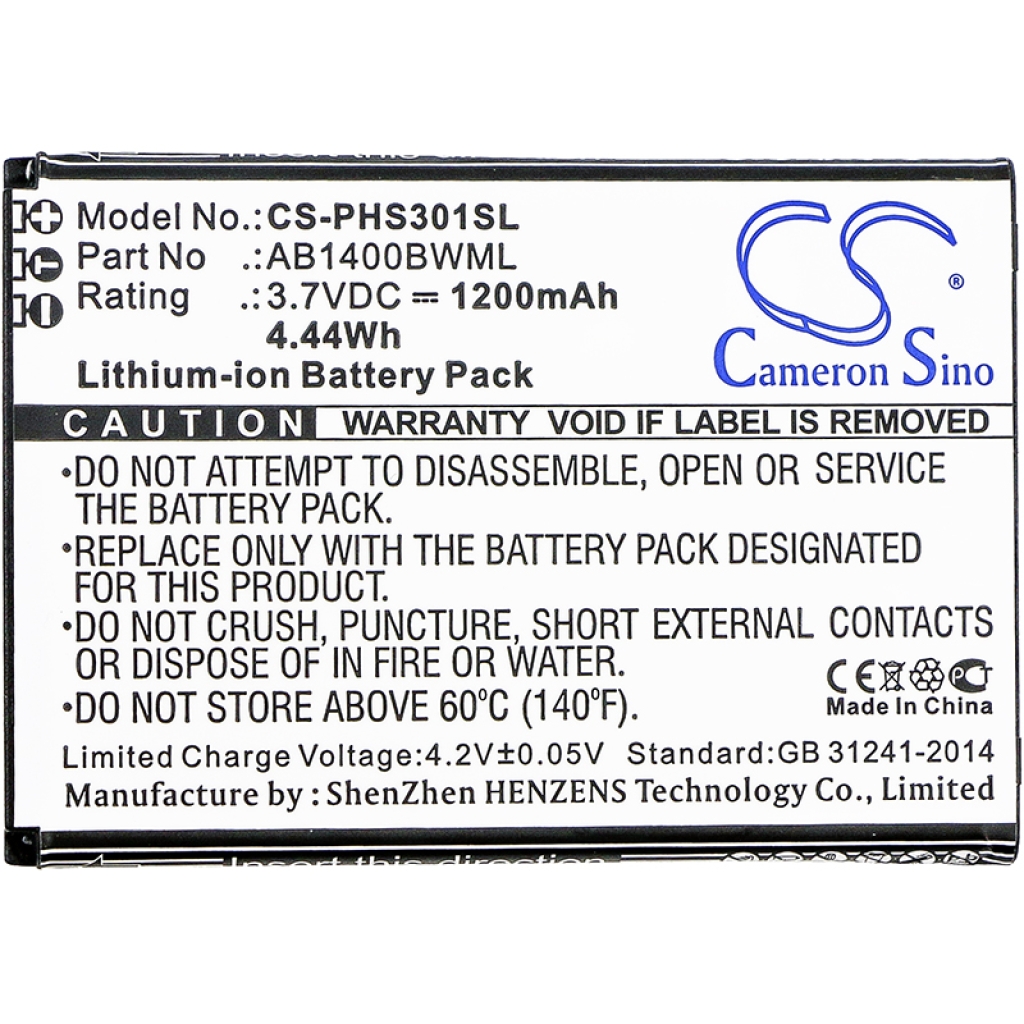 Battery compatible with Philips CS-PHS301SL