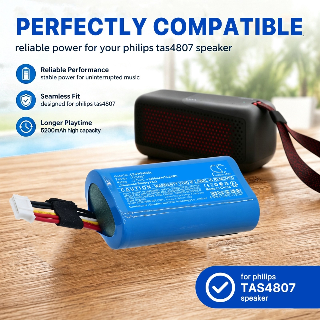 Batteries compatible with Philips S4807 Waterproof Wireless Bluetooth Speaker CS-PHS480SL