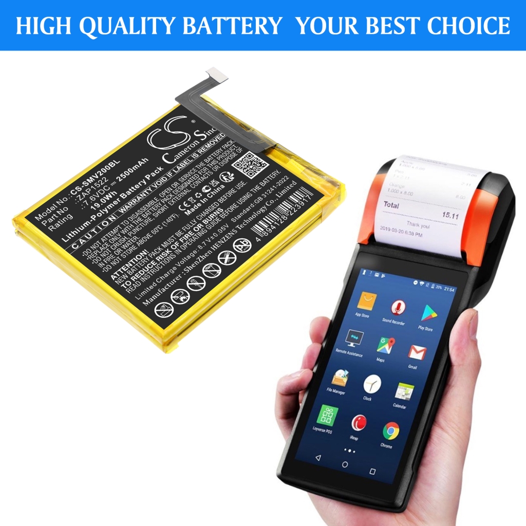 Compatible battery replacement for Sunmi ZAP1522