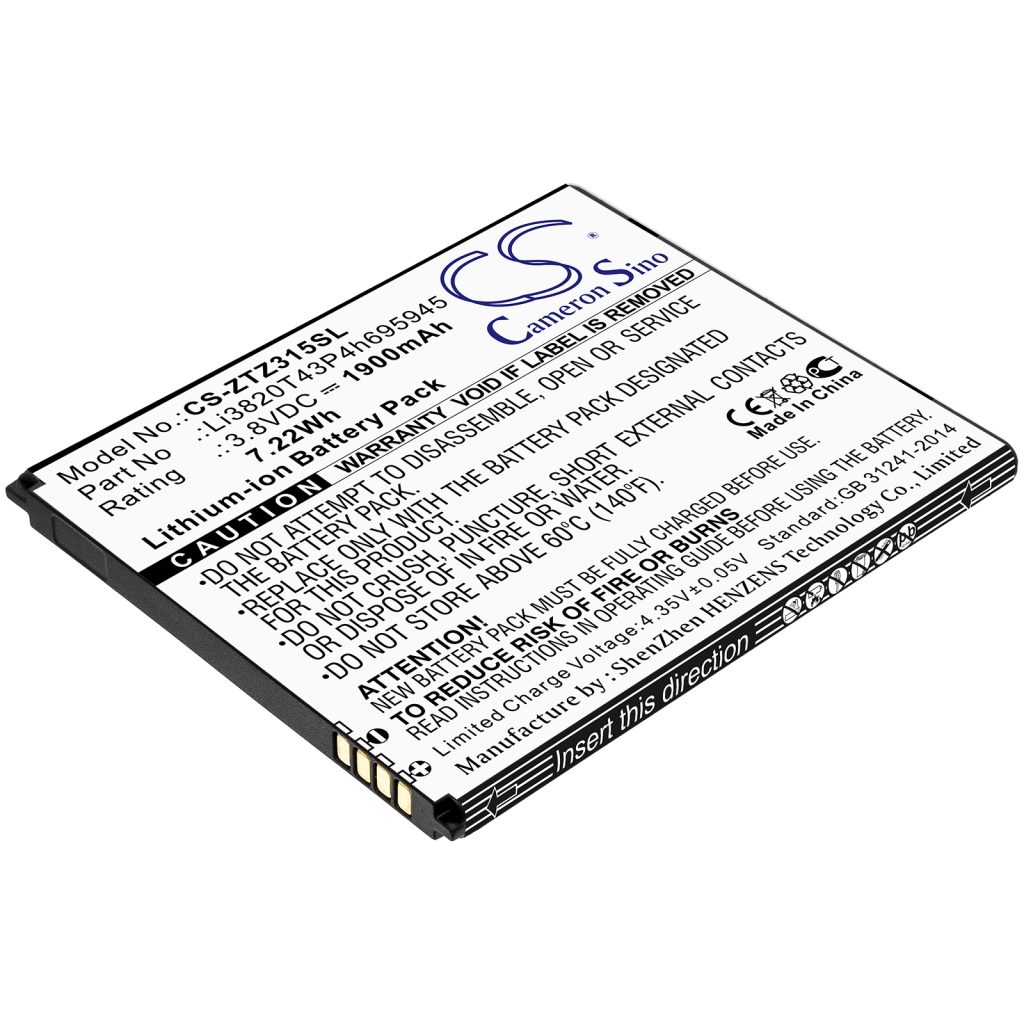 Compatible battery replacement for ZTE LI3820T43P4H695945